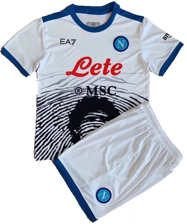 Kit infantil Napoli 2021 2022 EA7 oficial Maradona branco